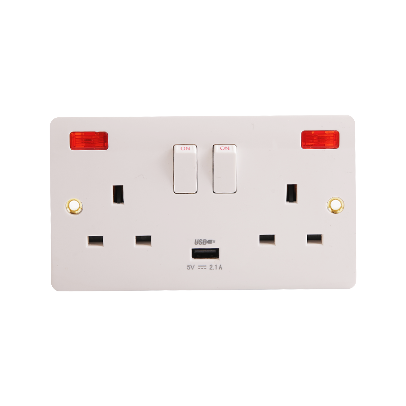 2 x 13A Bakelit Switched Socket med Neon & USB (2.1A) HK6213VN-UB