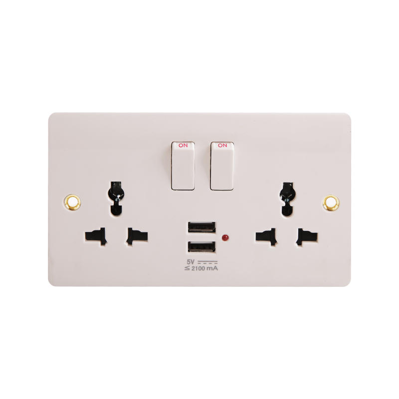 Bakelit 2 Gang Universal Switched Socket med 2 USB (5V 2100mA) HK6216V-UN-UB