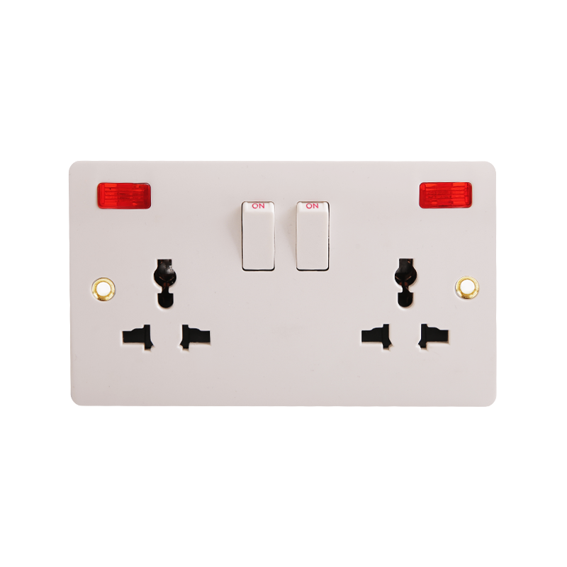 16A 2 Gang Single Pole Multi-Function Bakelit Switched Socket med Neon HK6216VN-UN